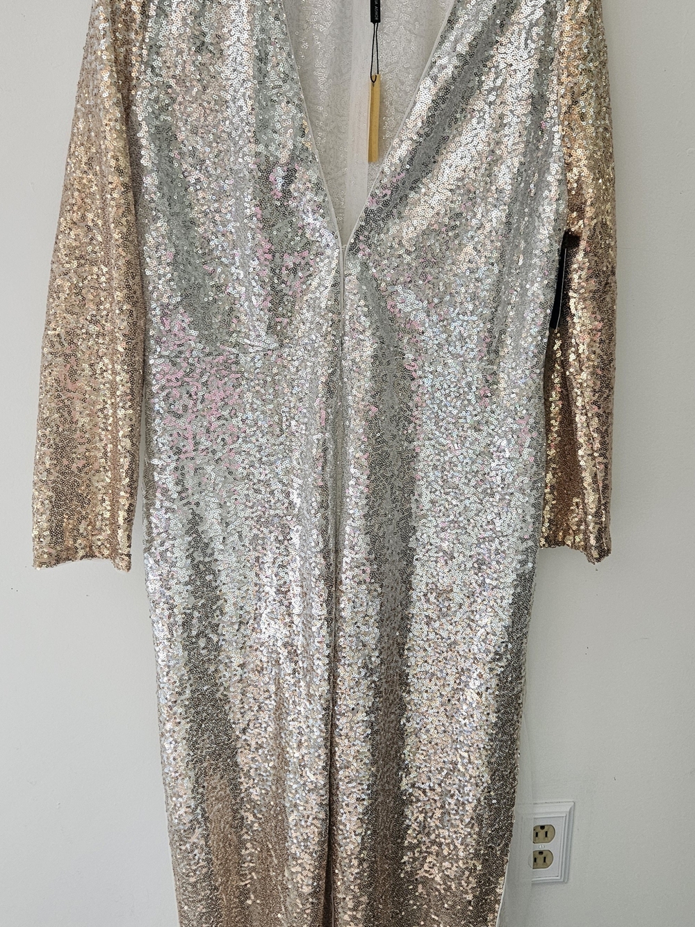 Alexia Admor Silver and Gold Sequin Duster Cardigan size Large - Picture 3 of 12